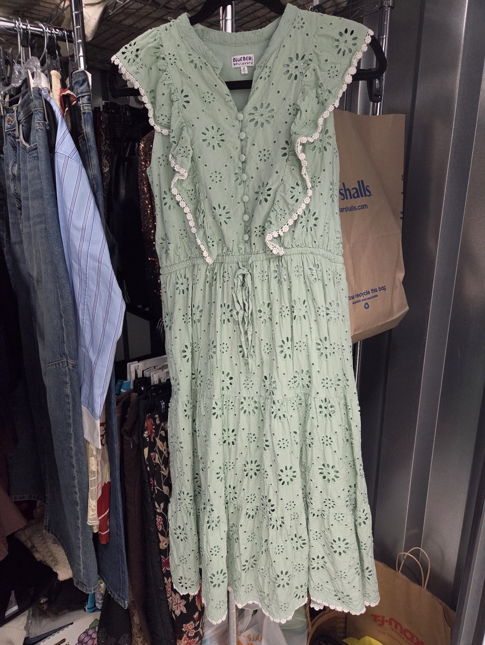 Eyelet Midi Dress - Mint Green